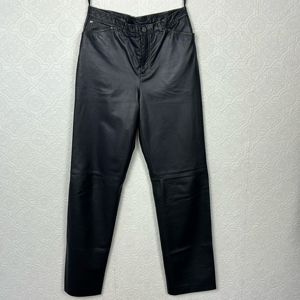 Vintage Nine West 100% Genuine Leather Pants Black Biker Bikercore Motorcycle‎
